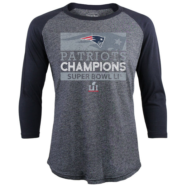New England Patriots Majestic Threads Super Bowl LI Champions 4th & Inches 3/4-Sleeve Raglan T-Shirt - Heathered Navy